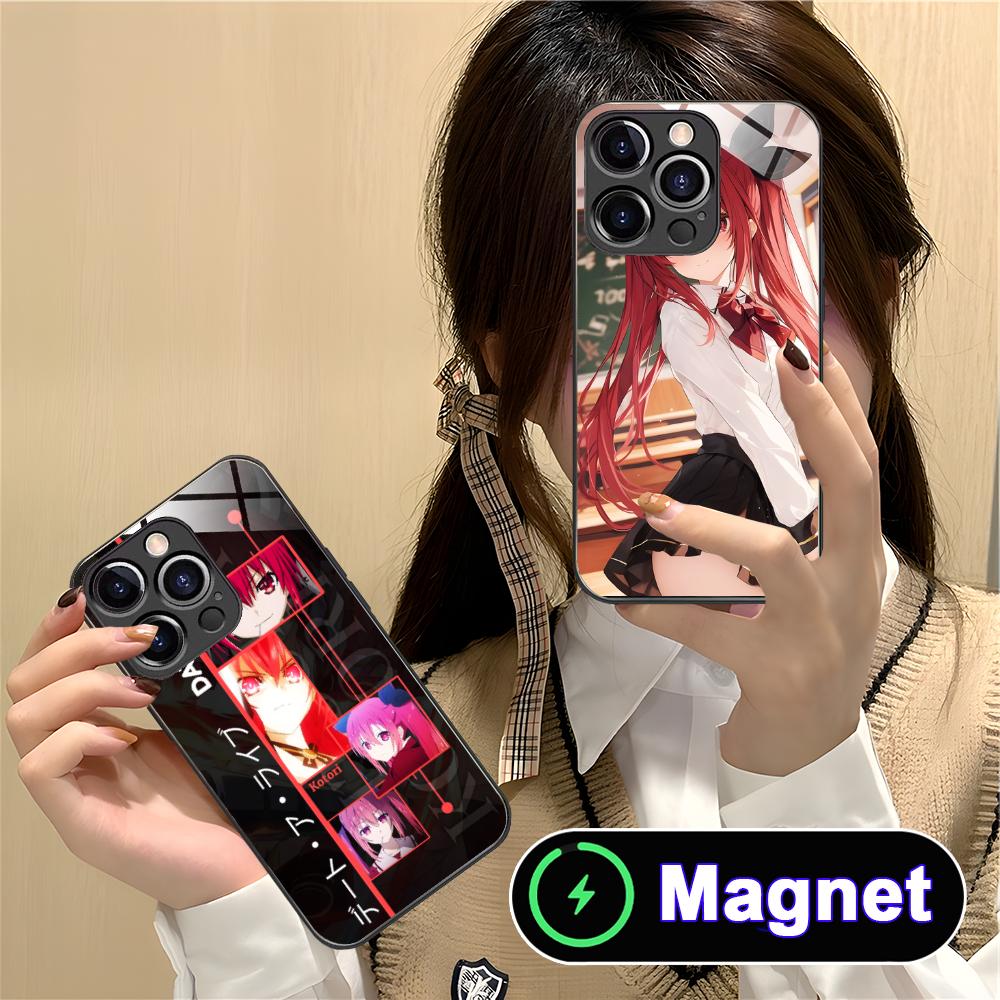 Date a Live Kotori Itsuka Glass MagSafe Mobile Phone Case for iPhone 17 16 15 14 13 12 11 Air Pro Max Plus Mini Colorful Cover