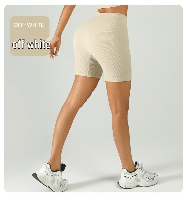 Ribbed Band Sports Bra & High-Waisted Peach Fitness Yoga Shorts Set