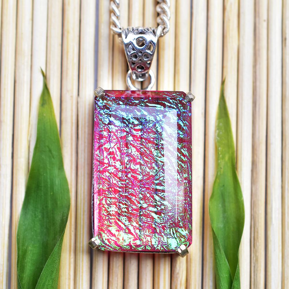 Lab-Created Opal Pendant Monarch 74 ct 925 Sterling Silver Emerald Cut October Birthday Birthstone