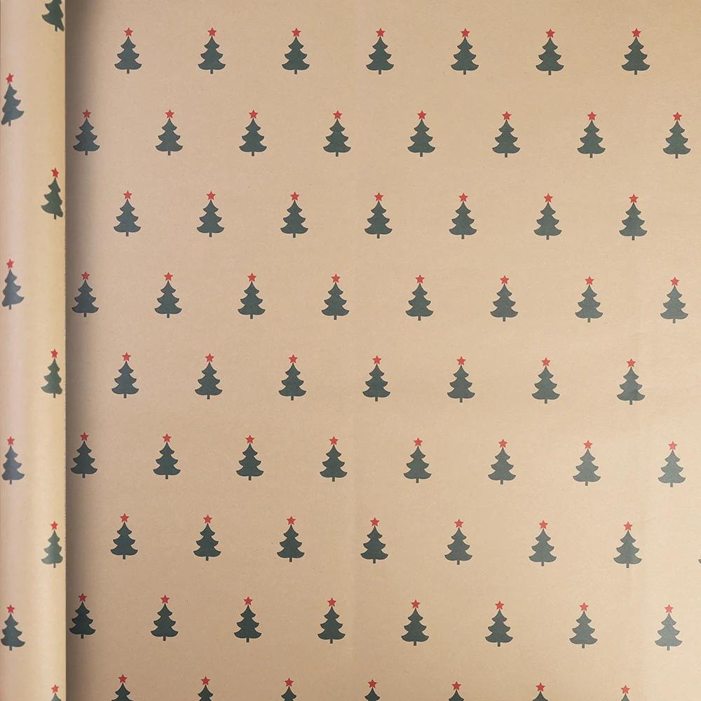 1/10rolls Christmas Kraft Wrapping Paper Red Green DIY Xmas Tree Santa Claus Snowflake Patterns Gifts Craft Packaging Party Home