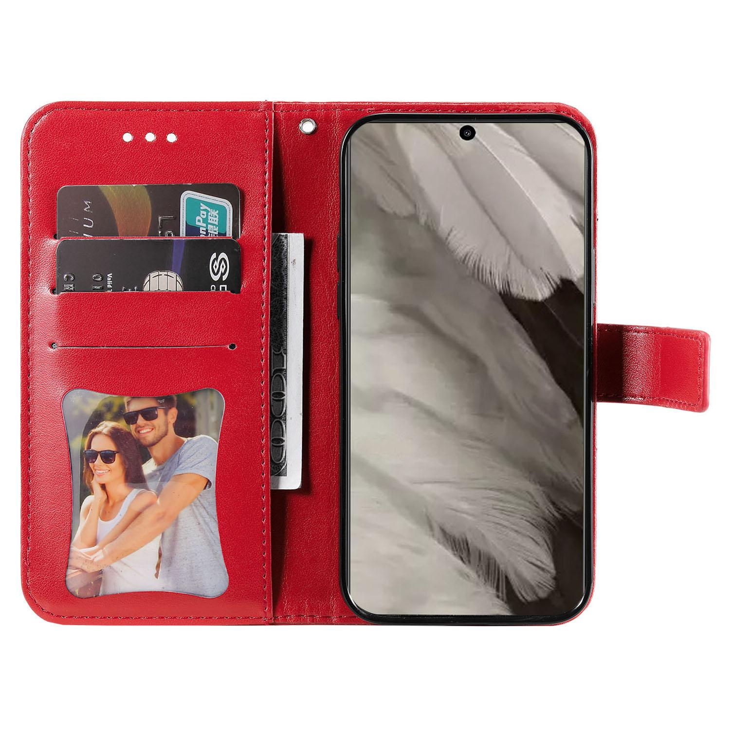 

For Google Pixel 8 Case Floral Pattern PU Leather Wallet Stand Phone Cover Red