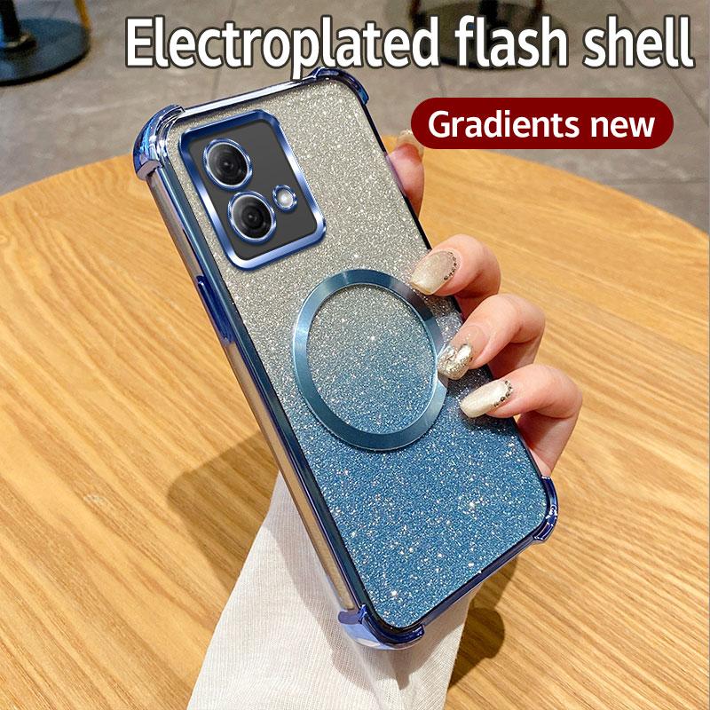 Luksus Plating Støtsikker Gjennomsiktig Magnetisk Ring Telefondeksel For Motorola Moto G84 G54 G82 5G G52 G71S G10 G20 G30 Glitte Mykt Deksel