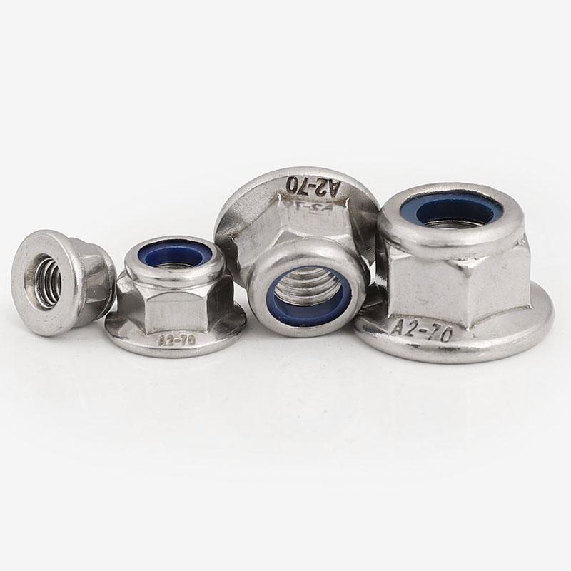 304 Stainless Steel Nylon Lock Nut Flange Cap, Anti-Loosening & Anti-Detachment (Sizes M3-M10)
