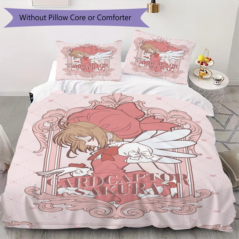 Cardcaptor Sakura Pattern Bedding uilt Set uilt Cover Pillowcase Home Decoration Birthday Gift (1 * duvet cover + 2 * pillowcase without core)