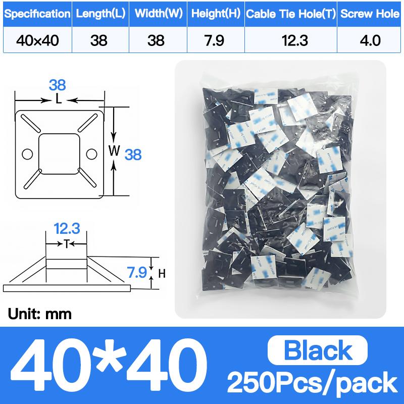 250/500/1000pcs Zip Tie Mounts Durable Clip Clamp Wall Holder Base Adhesive Backed Cable Ties Mount Holder Cable Wire