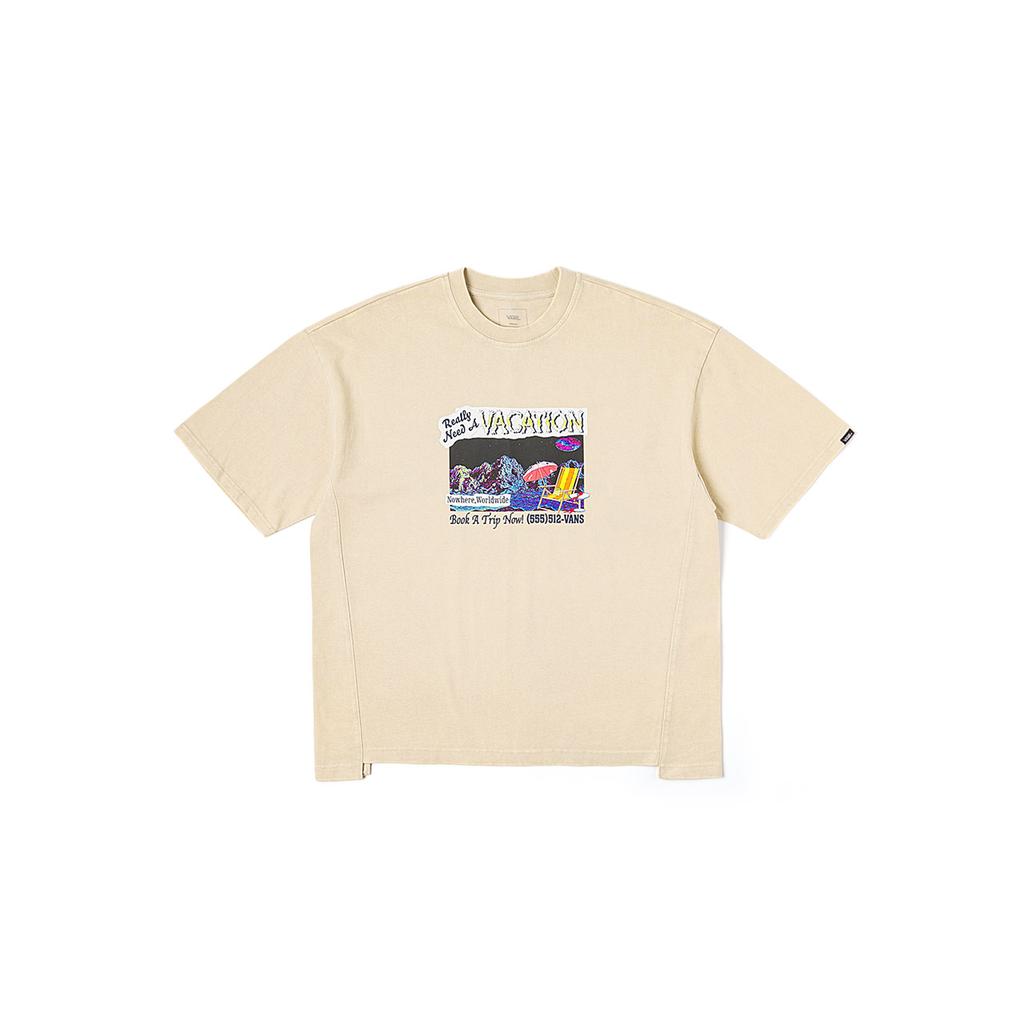Vans Vacation Style Round Neck Short Sleeve T-Shirt Unisex Tops Oatmeal VN000NN12N1