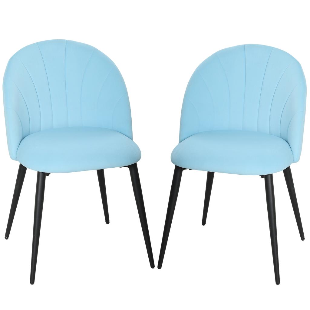 Set of 2 Padded Dining Chairs with Shell Backrest in Velvet, 52x55x79 cm, Light Blue