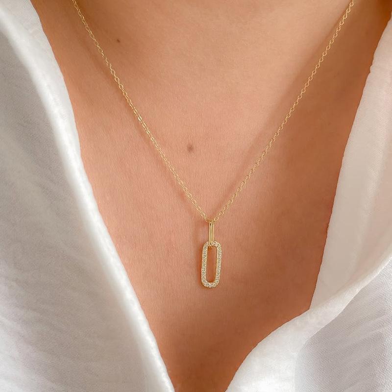 Silver Double Empty Square Buckle Zircon Necklace Exquisite Geometric 18k Gold-plated Charm Necklace for Women Gifts Jewelry