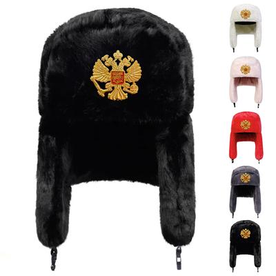 Chapeau Lei Feng en peluche Décoration emblème aigle bicéphale Chapeaux de bombardier Chapeau de pilote chaud d'extérieur Bonnets d'hiver