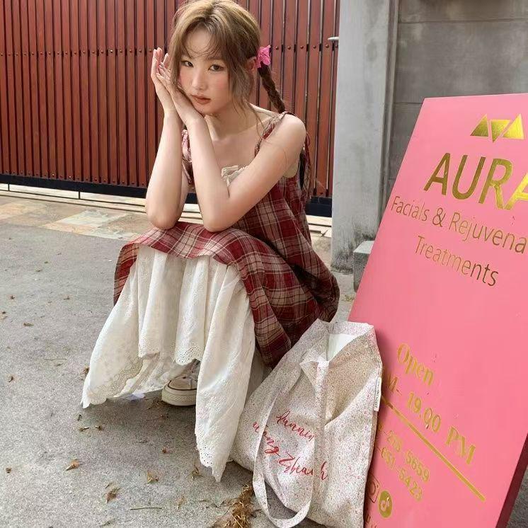 

Женское длинное платье-сарафан в синюю клетку - Летний пляжный наряд из двух частей для отпуска 2025 M