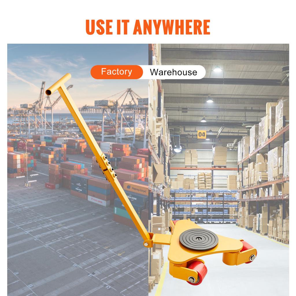 SucceBuy Machinery Skate Dolly Industrial Heavy Duty Mover with Handle 360° Swivel Wheels Non-Slip Cap for Warehouse Workshop