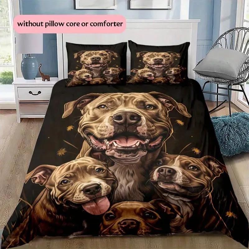 Dog-Themed Duvet Cover Set, Soft, And Breathable, Featuring Animal Print Bedding,Cute Dog Pattern Duvet Cover Set, Polyester