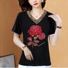 Tops Trendy Mothers Wear Hot Diamond V-neck Short-sleeved T-shirt Women's Summer Ladies Large Size Bottoming Shirt