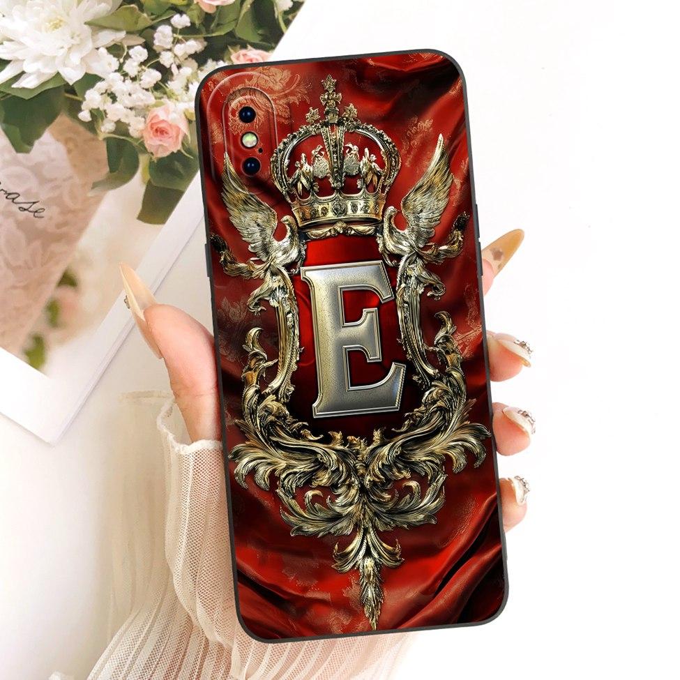 For iPhone X A1865 Phone Case For iPhone XS A2097 Cover Luxury A-Z Letters Fashion Crown 2D Painted Silicone Casing