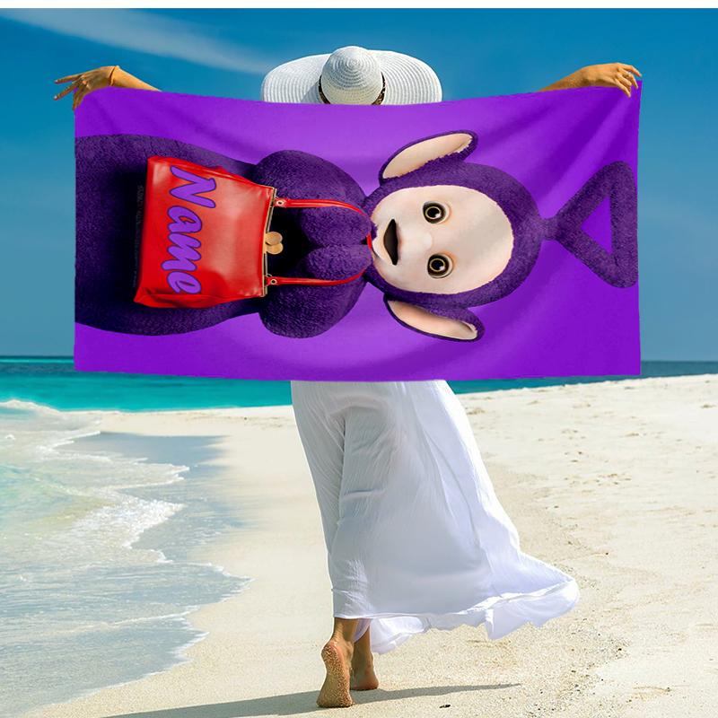 Custom Name Ultra-Soft Beach Towel with Teletubbies Theme,Ideal for Pool - Camping, Diving - Perfect Travel Essential, Vibrant Beach Towel.