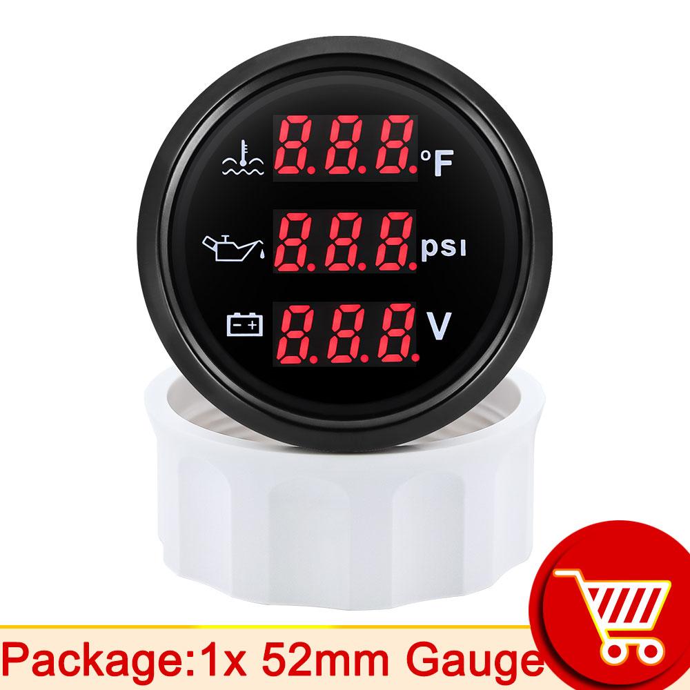 Universal Waterproof Digital 52MM 3-In-1 Water Temperature+Oil Pressure+Voltage Car Gauge For 12V and 24V Vehicles Car Boat чёрный