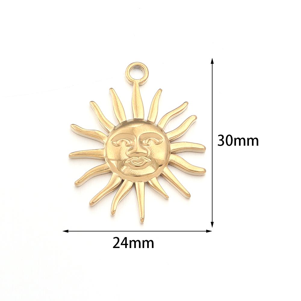 2pcs/lot Stainless Steel Retro Pendant Gold Color Sun Flower Moon Shape Charms For DIY Crafts Necklace Earrings Gift Accessories