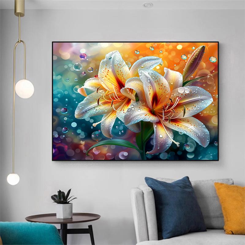 5d DIY Diamond Painting Cross Stitch Colorful Lily Flowers Diamond Embroidery Mosaic Full Round Drill Home Decor Crafts