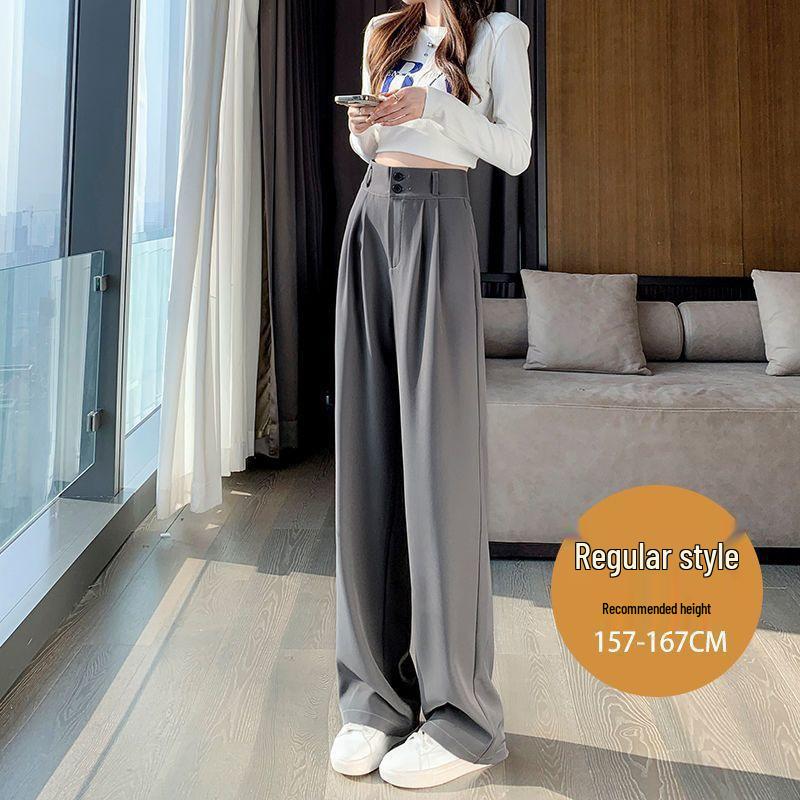Women's Black High Waist Wide Leg Pants for Spring/Autumn - Petite Fit, Elegant Draping, Straight or Narrow Leg Options