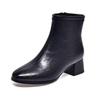 2025 Autumn/Winter Women's Square-Toe Ankle Boots - Chunky Heel, Genuine Leather, Fashionable, Versatile & Comfortable Warm Cotton Lining