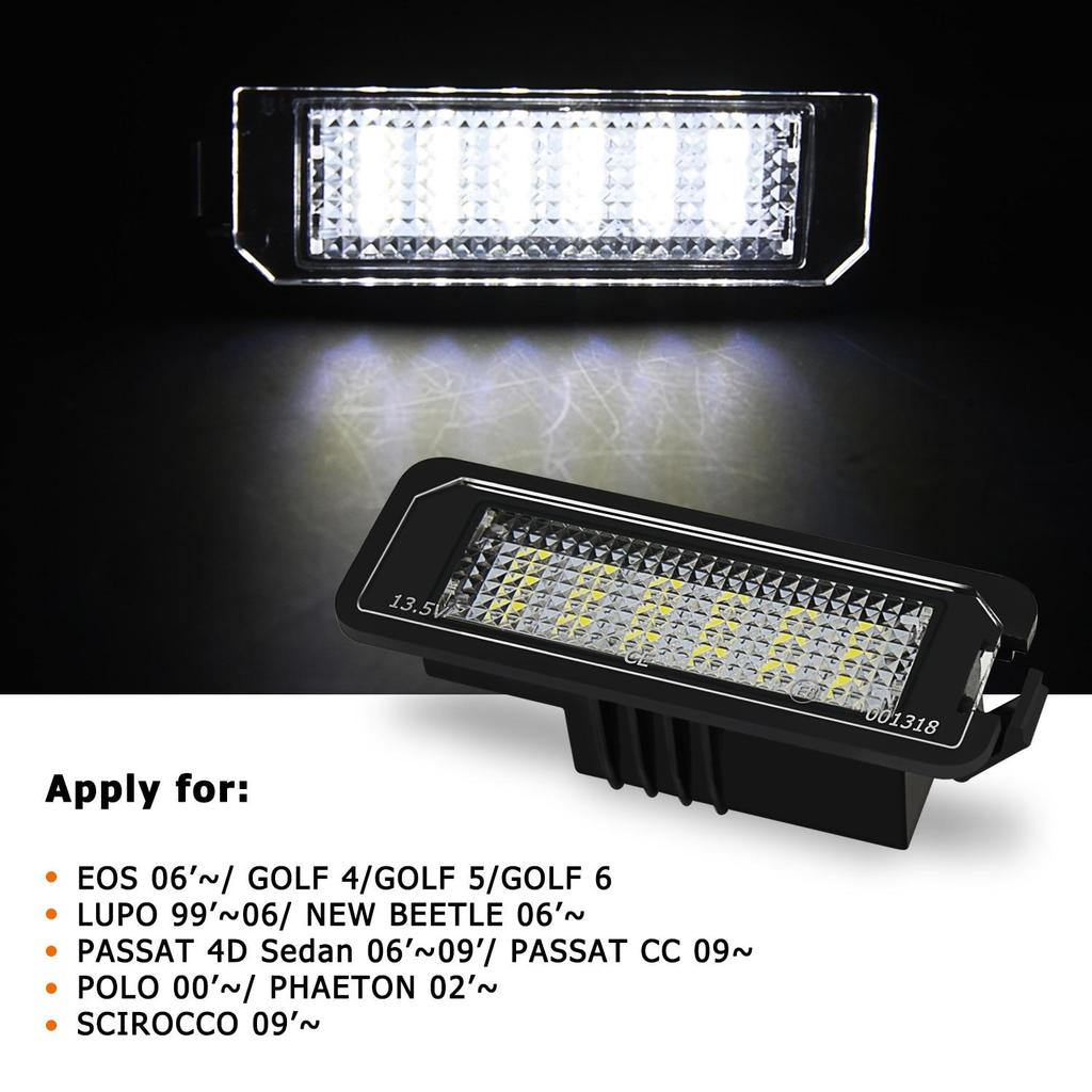 2x Number License Plate Light Lamp No Error 18SMD LED 12V 6500k White for VW Golf MK4 MK5 MK6 Passat Polo CC Eos Car Accessories