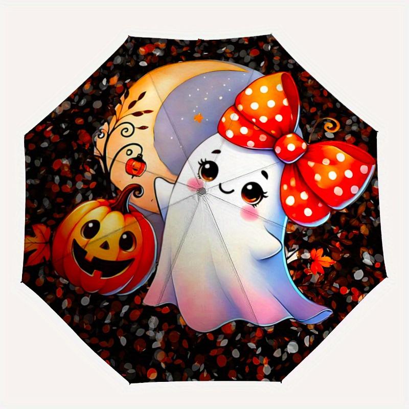 1pc Adorable Ghost and Happy Pumpkin Automatic Open/CloseUmbrella-CuteUmbrella with Cute Design, Portable 3-Fold Compact Umbrella for Men & Women