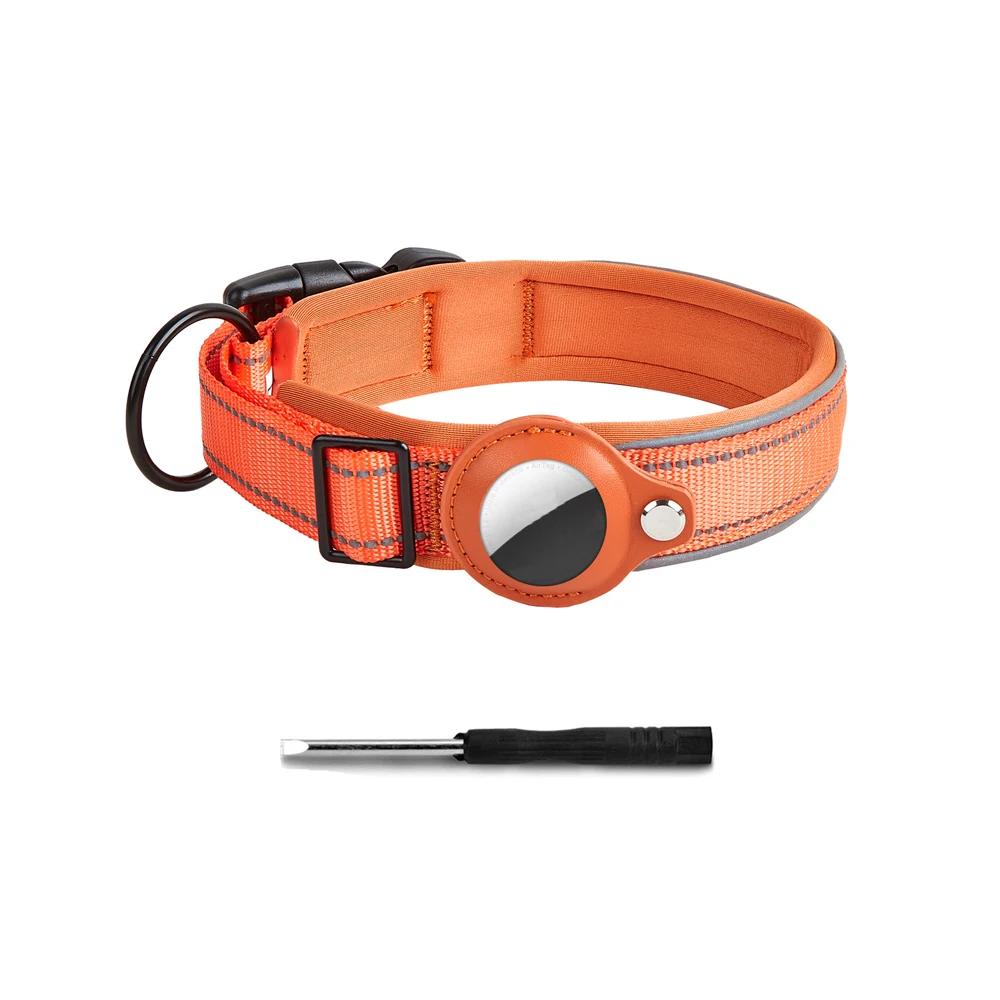 

(NO AirTag)Reflective AirTag Dog Collar, Heavy Duty Dog Collar with Adjustable AirTag Holder Case Accessories for S оранжевый