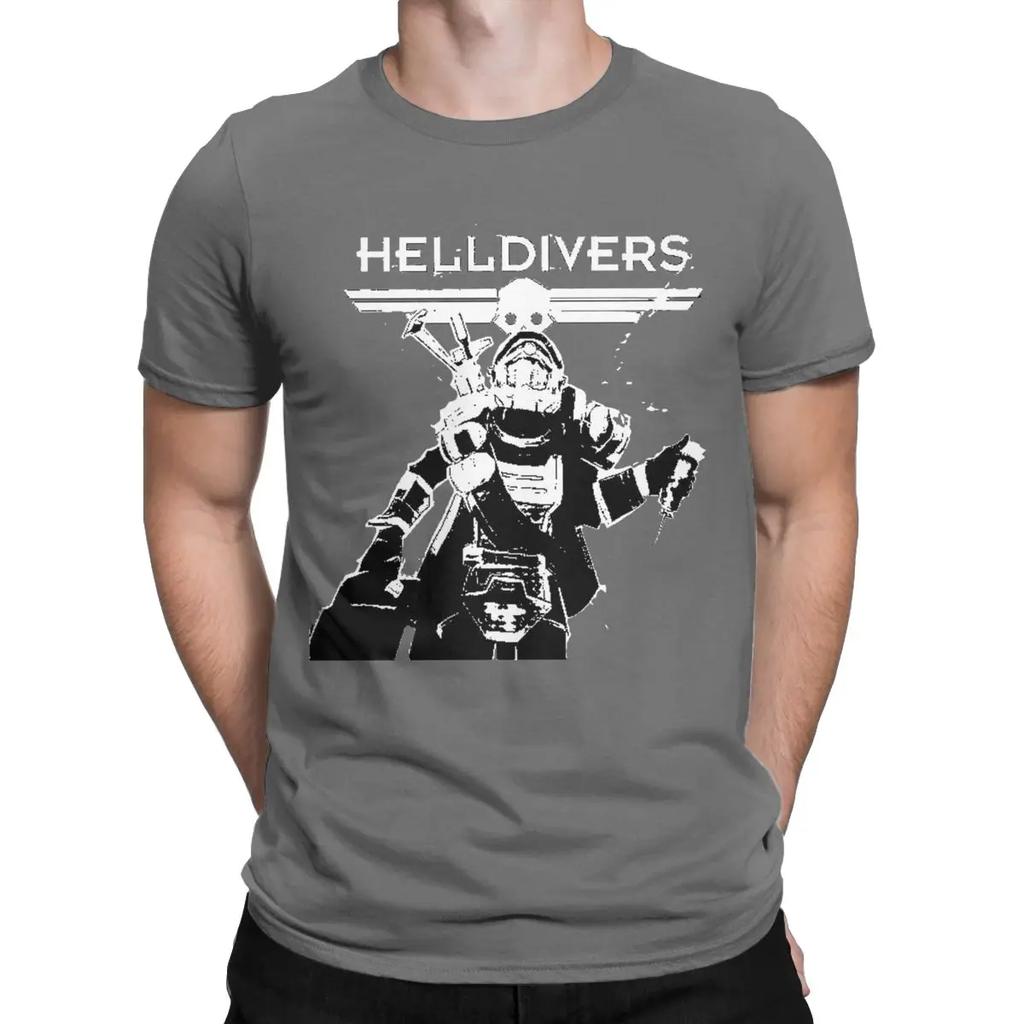 Helldivers Scifi Video Game T-Shirt Men Cool Pure Cotton Tee Shirt Crewneck Short Sleeve T Shirt Plus Size Clothing