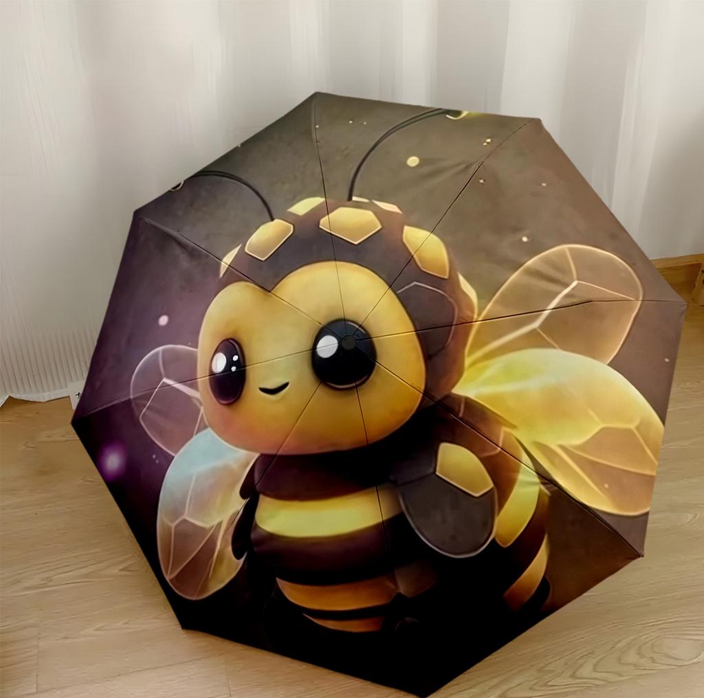 Bee And Floral Garden Portable Automatic Umbrella Retractable Design with 8-Rib Durability Durable Plastic & Iron for Outdoor Daily Use