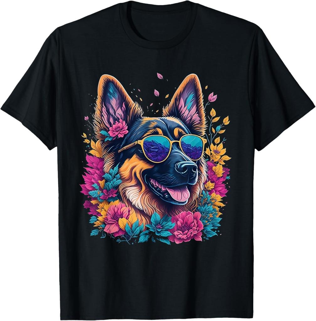 Flower German Shepherd Spring Nature dog Lovers For T-Shirt