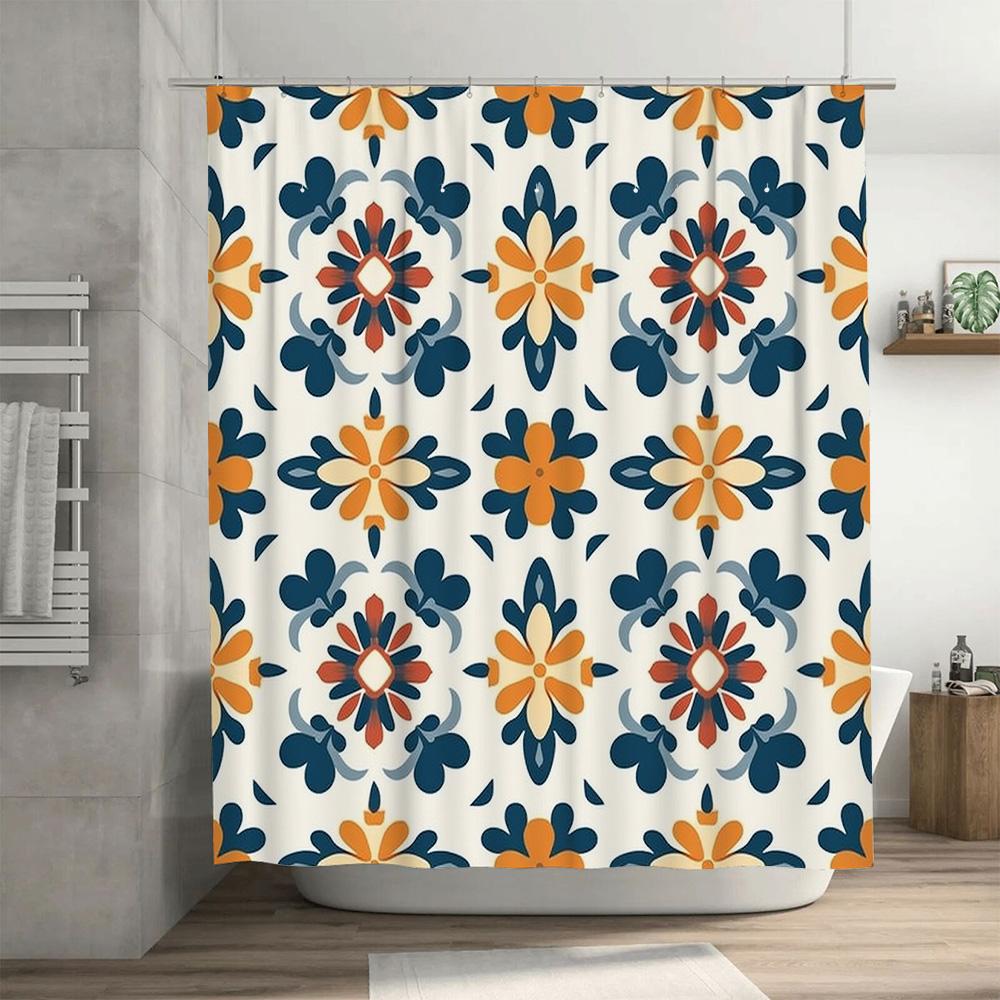 Elegant Blue White Shower Curtain Floral Print Bath Decor for Bathroom Decoration 3D Printed Waterproof Fabric Size: Customizabl