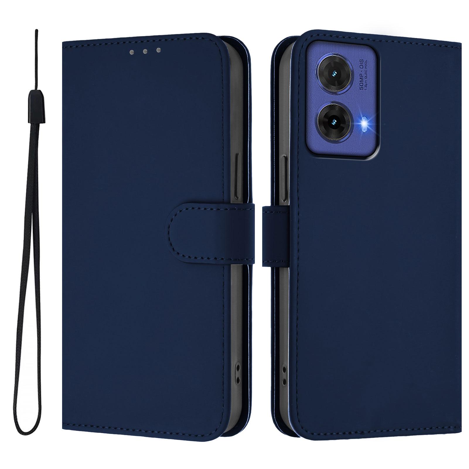 

Для Motorola Moto G85 5G Чохол Однотонний Шкіряний Чохол-гаманець для Телефону з Ремінцем Navy Blue