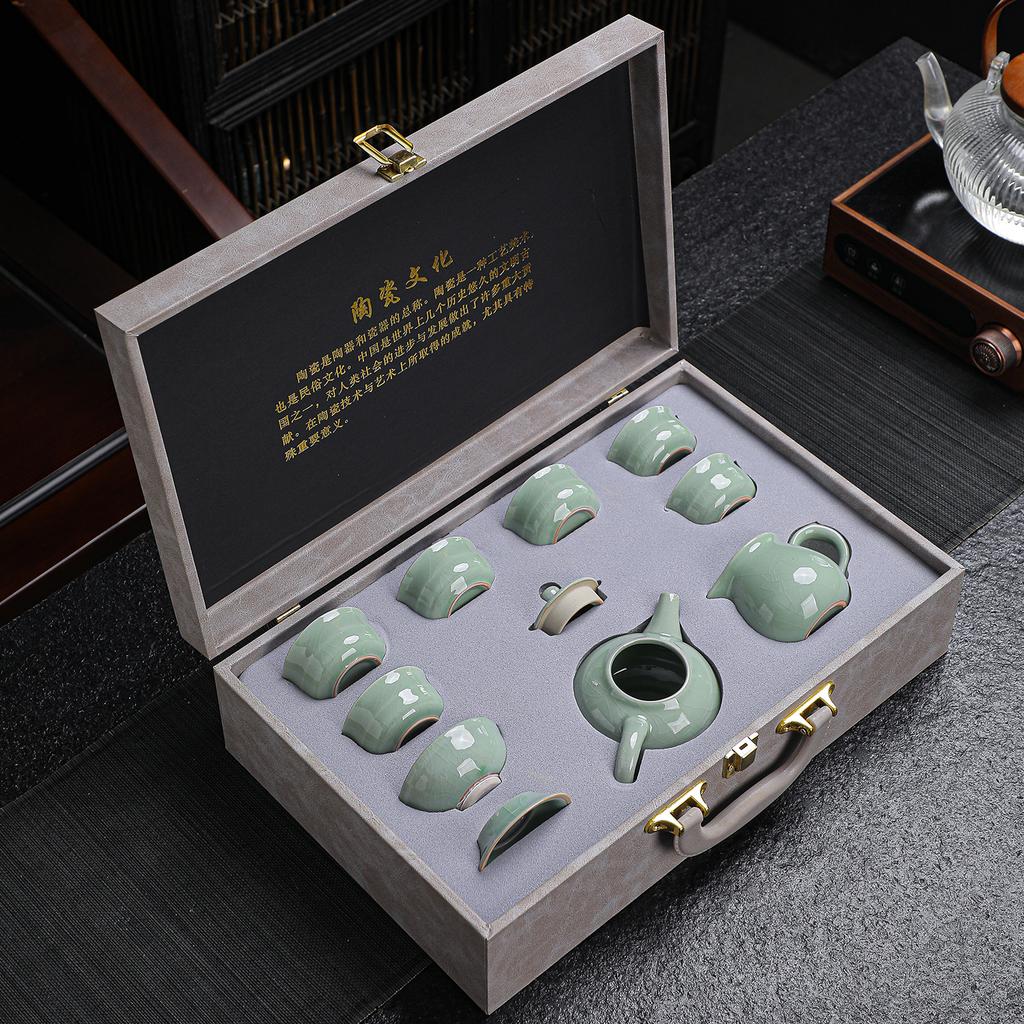 Ceramic Kung Fu tea set Household Ge kiln open teapot teacup high-end gift box business gift