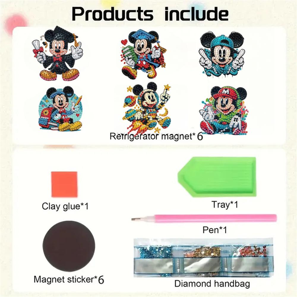 6Pcs Mickey Series Diamond Art Fridge Magnet Diamond Painting Refrigerator Magnet Diamond Painting Fridge Magnet for Adults Beginners