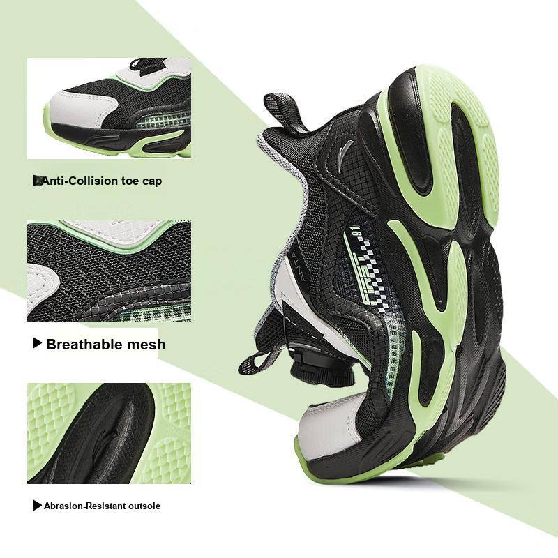 Anta Kinder Synthetikleder Stoff Mode Fitness Test Rutschfest Stoßdämpfung Low-Top Laufschuhe Kinder Sneaker Schwarz Grün A12439919-1