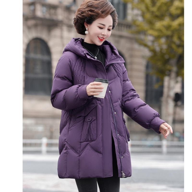Mom's winter hooded down jacket women's age 0 medium and old women's clothing winter medium and long large size coat