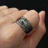 Retro Feather Evil Eye Adjustable Open Ring For Men Silver-plated Copper Punk Gothic Edgy Jewelry Vintage Accessories Cool Gift