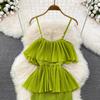 Summer Women's Fashion Suspender Dress Sweet Backless High Waist Irregular A-line Cake Dress Seaside Holiday Beach Dress