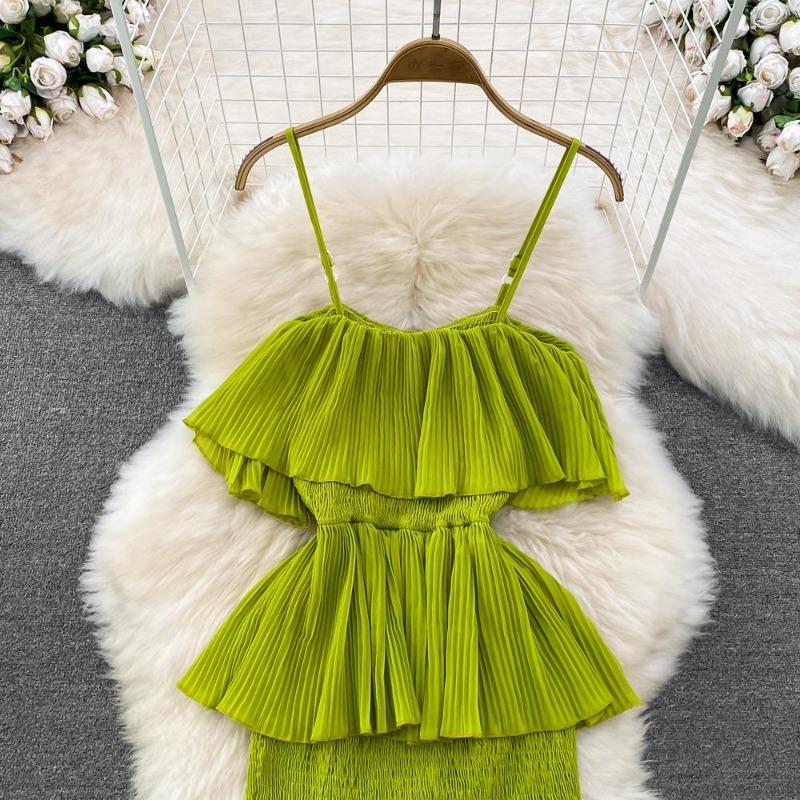 Summer Women's Fashion Suspender Dress Sweet Backless High Waist Irregular A-line Cake Dress Seaside Holiday Beach Dress