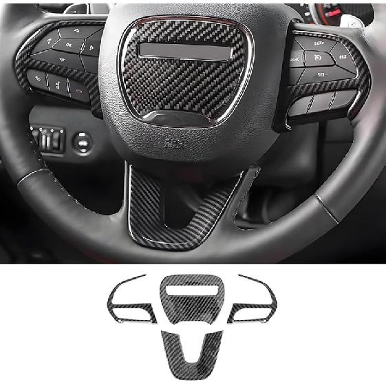 Carbon Fiber Style Car Steering Wheel Trim Cover Panel For Dodge Challenger Charger 2015- And Dodge Durango 2014- Auto Interior Decorations