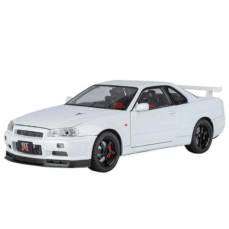 1/18 Nissan GTR R34 Skyline Supersportwagen Legierung Metall Diecast Modellauto Ton und Licht Kinderspielzeugauto Mikrofahrzeug Junge Geburtstag