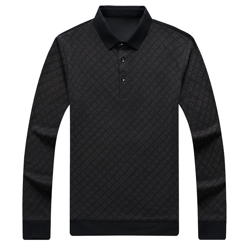 Autumn New Mercerized Cotton Men's Middle-aged and Elderly Long-sleeved T-shirt Lapel Casual Loose Bottoming Shirt POLO Shirt Top