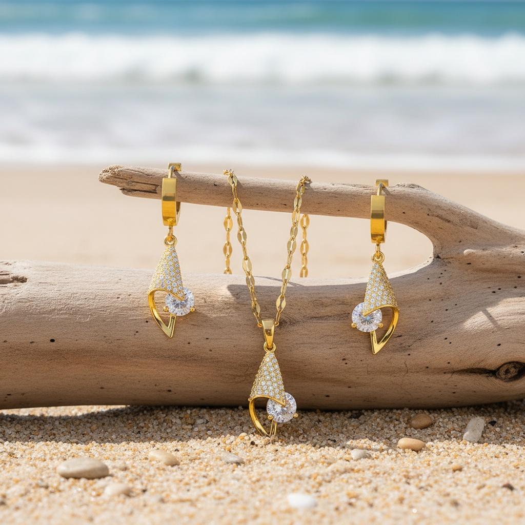 3PCS A Set of Gold-plated Stainless Steel Chains with Geometric Water Drop Designs Pcs Sexual Design Ins French-style Light Luxury Retro Neutral