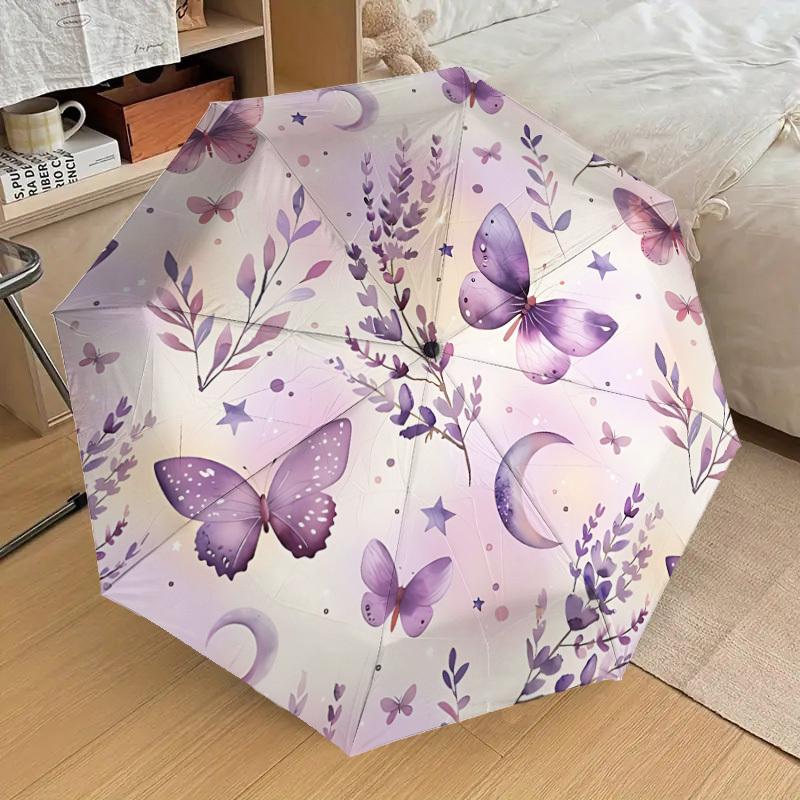 1PC Butterfly Flowers Umbrella-8-Rib Reinforced, Automatic Open, Lightweight & Durable, Fashion Accessory for Outdoor, J0367