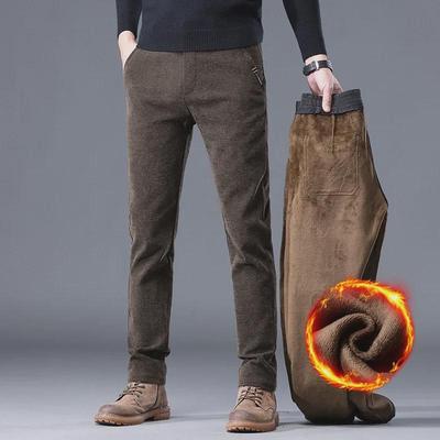 Men's Chenille Casual Straight-Leg Pants - Autumn/Winter, Plus Velvet, Thickened Slim Fit with Belt