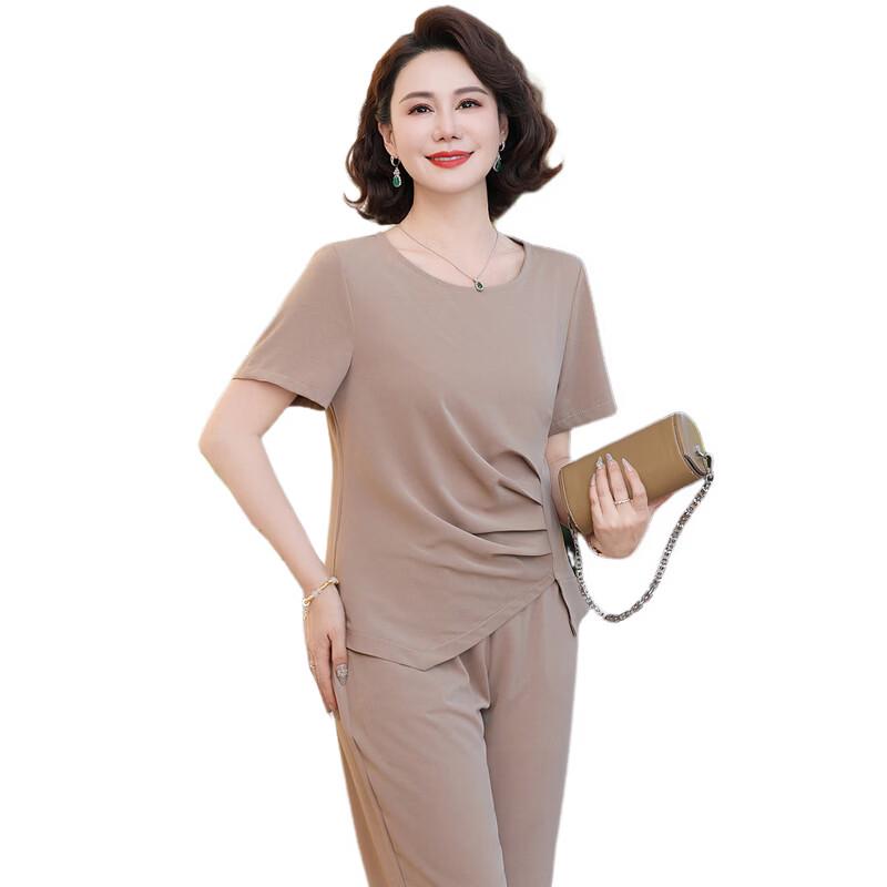 Stylish Short-Sleeve Two-Piece Set for Middle-Aged Women