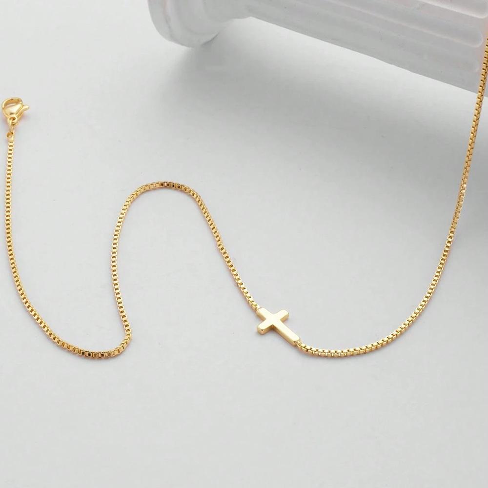 Dainty Gold Sideways Cross Choker Necklace, Minimalist Box Chain Pendant for Women