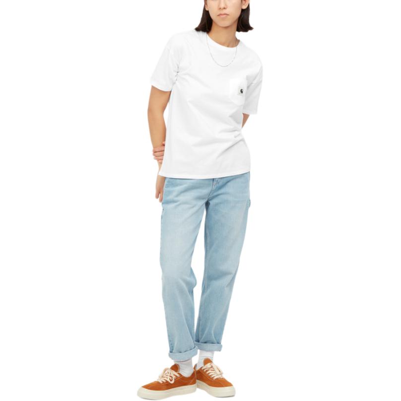 Carhartt WIP FW24 Logo Print Crew Neck Short Sleeve T-Shirt Women tops White I032215-02-XX