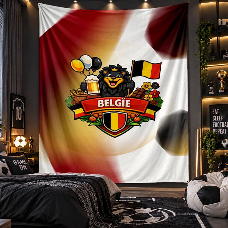 Wall Hanging Tapestry Belgium Football Print Cloth for Living Room Bedroom Home Decor