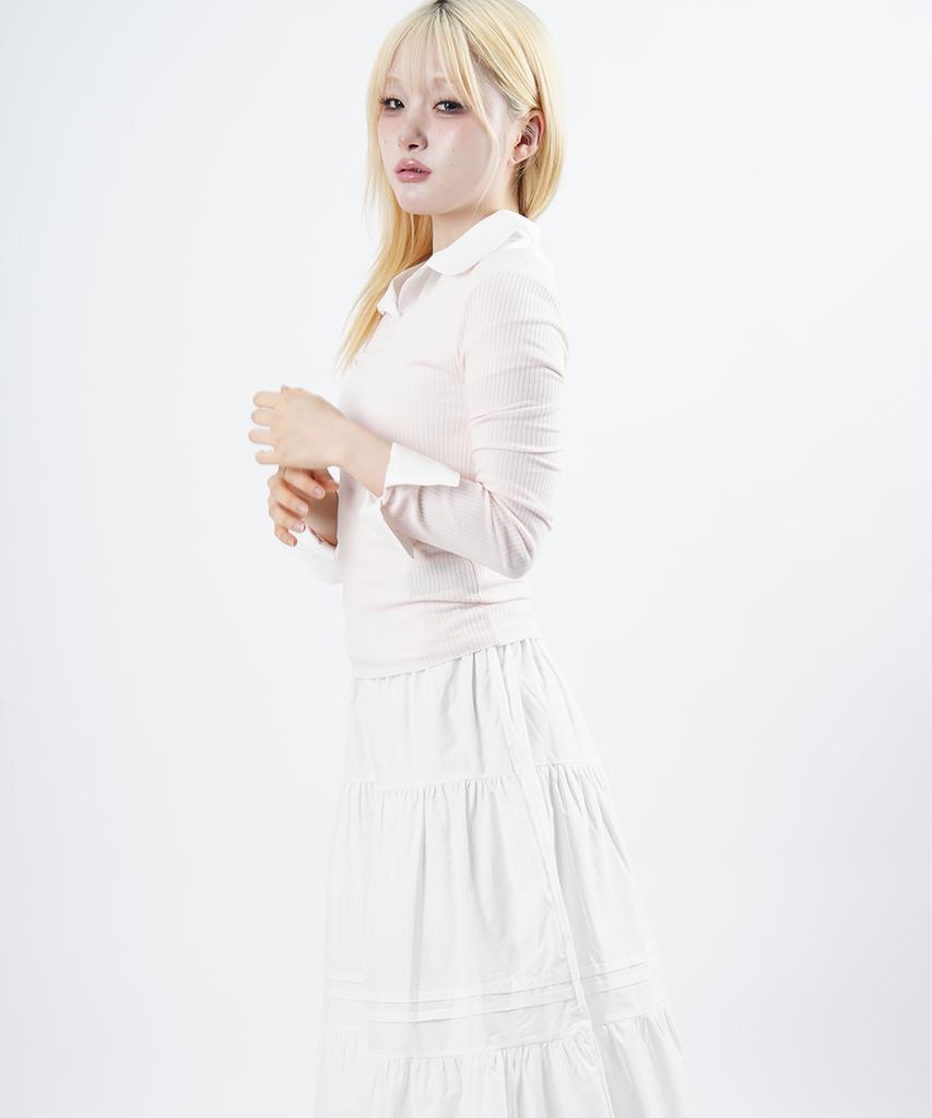 Starry Eyed Cotton Pintuck Long Tiered Skirt (White)